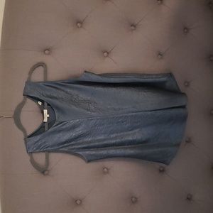 VINCE Sleeveless Crushed Satin-looking Steel Blue Top, XL